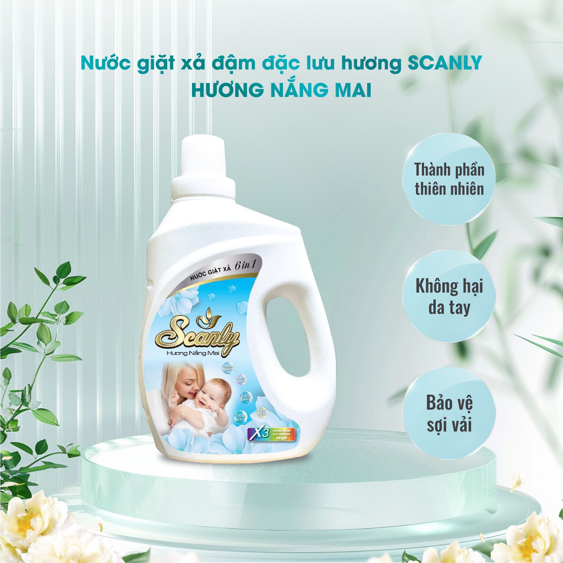 Nước Giặt xả hương nắng mai 6in1 Scanly giúp giữ màu bền bỉ, Thơm ngát cả ngày dài
