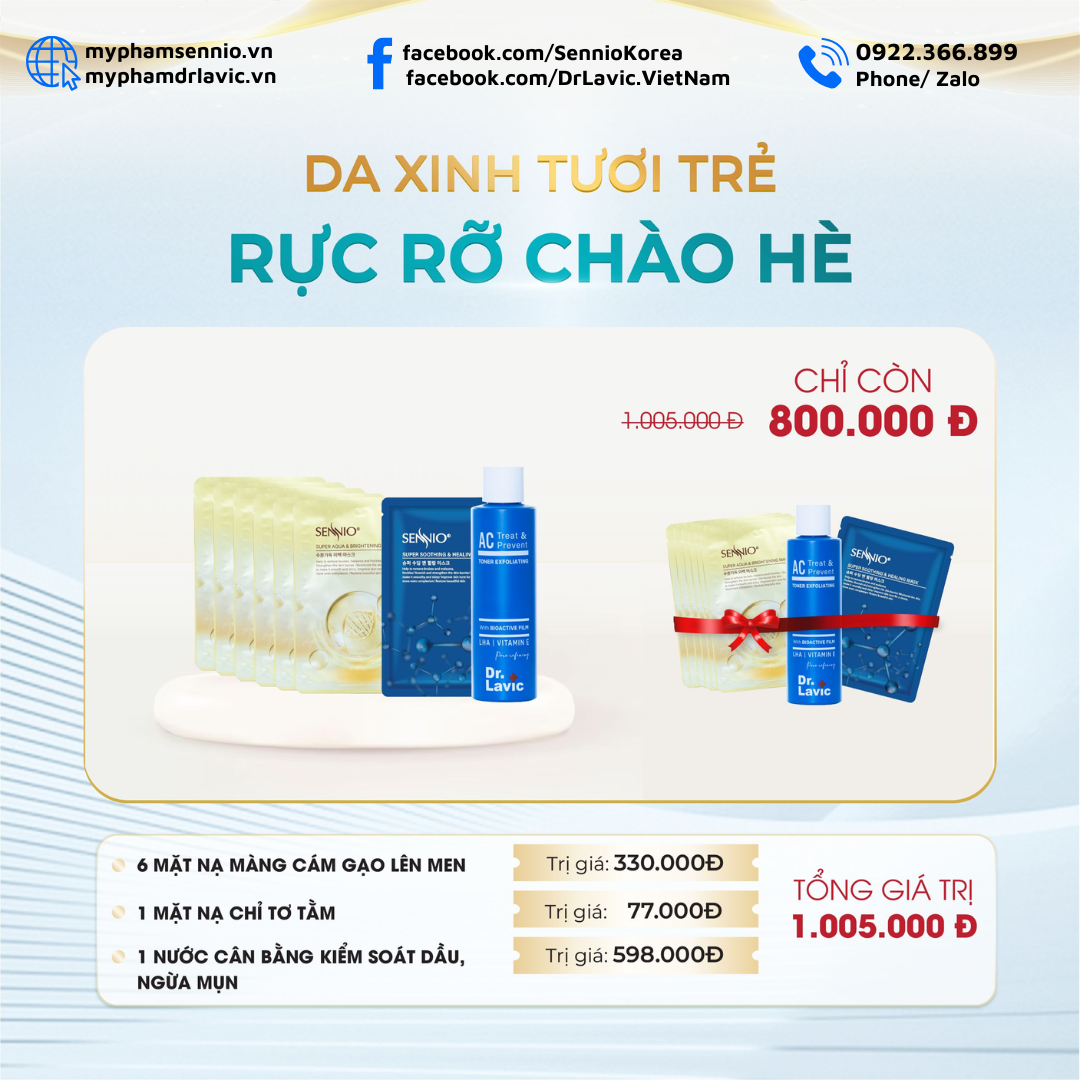 Bộ ba sản phẩm chăm sóc da làm sạch sâu bảo vệ hàng rào da, cân bằng pH cho da ngăn ngừa mụn Sennio Dành cho da khô, nhạy cảm, da dầu SNO 648-31