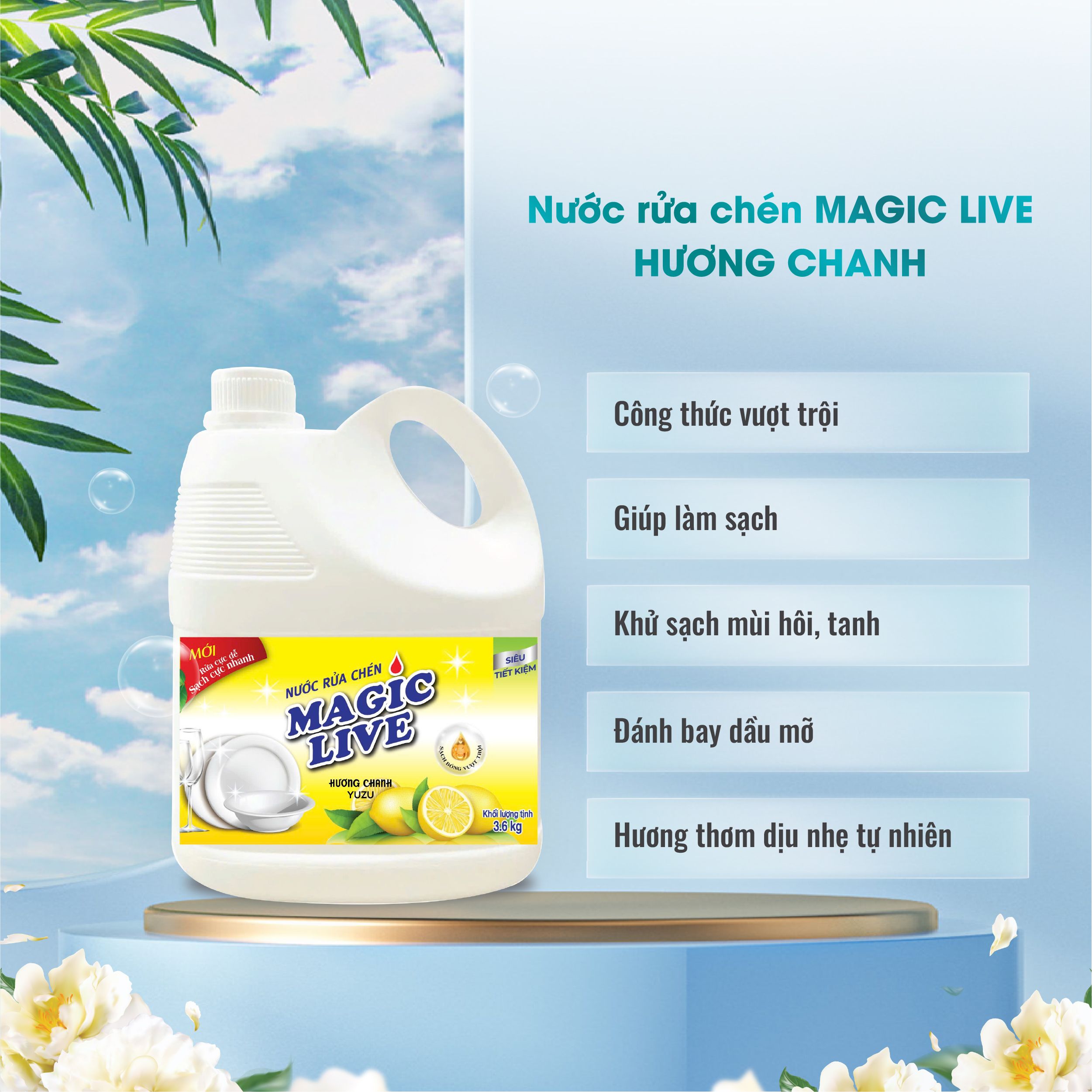 Nước rửa chén bát hương chanh sả Magic Live diệt 99% vi khuẩn, các mùi khó chịu