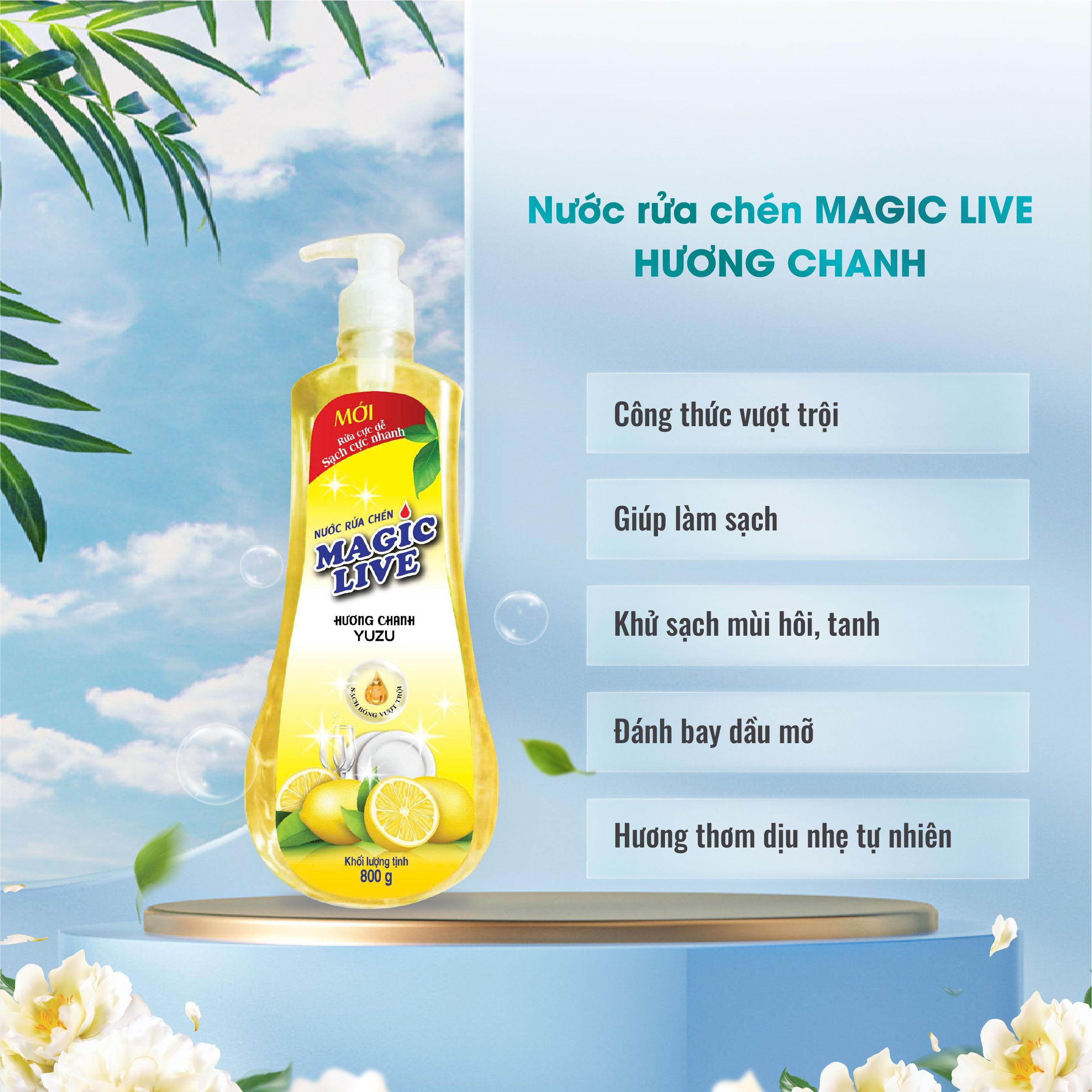 Nước rửa chén bát hương chanh sả Magic Live diệt 99% vi khuẩn, các mùi khó chịu