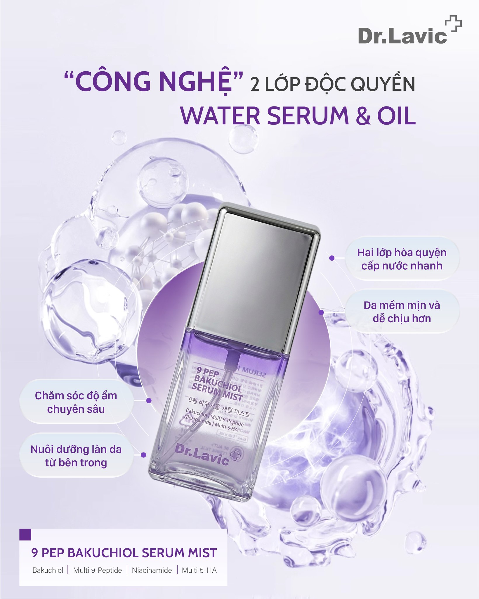 Xịt Serum Cấp Nước Dưỡng Ảm Sâu Bên Trong Da 9 PEP BAKUCHIOL SERUM MIS 60ml DR981