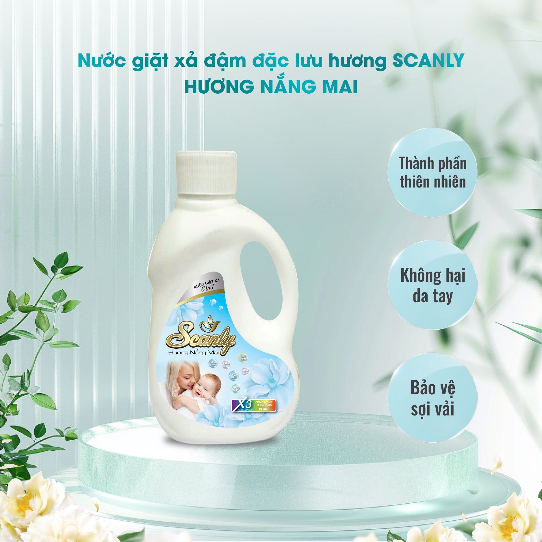 Nước Giặt xả hương nắng mai 6in1 Scanly giúp giữ màu bền bỉ, Thơm ngát cả ngày dài