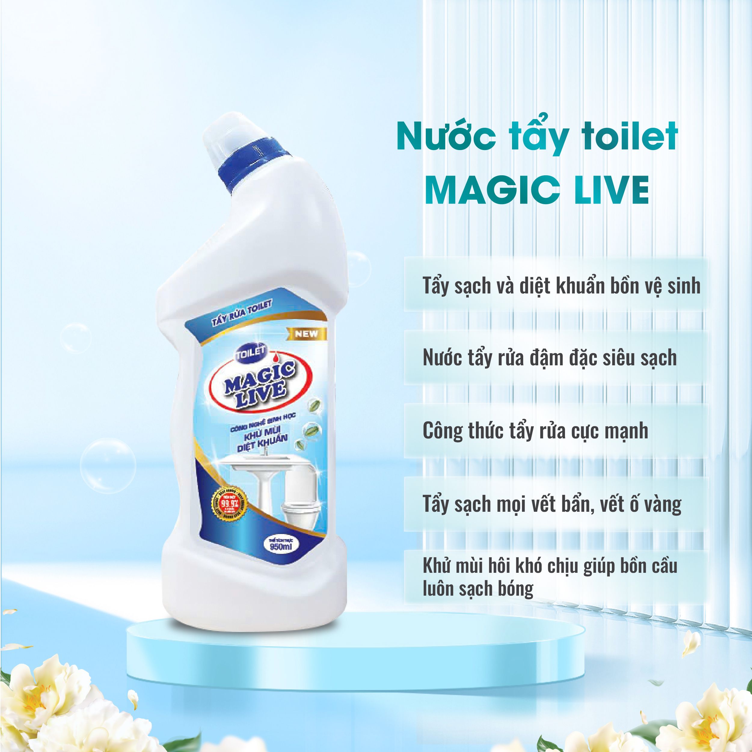 Nước tẩy rửa toilet Magic Live tẩy bồn cầu & nhà tắm diệt khuẩn 950ml