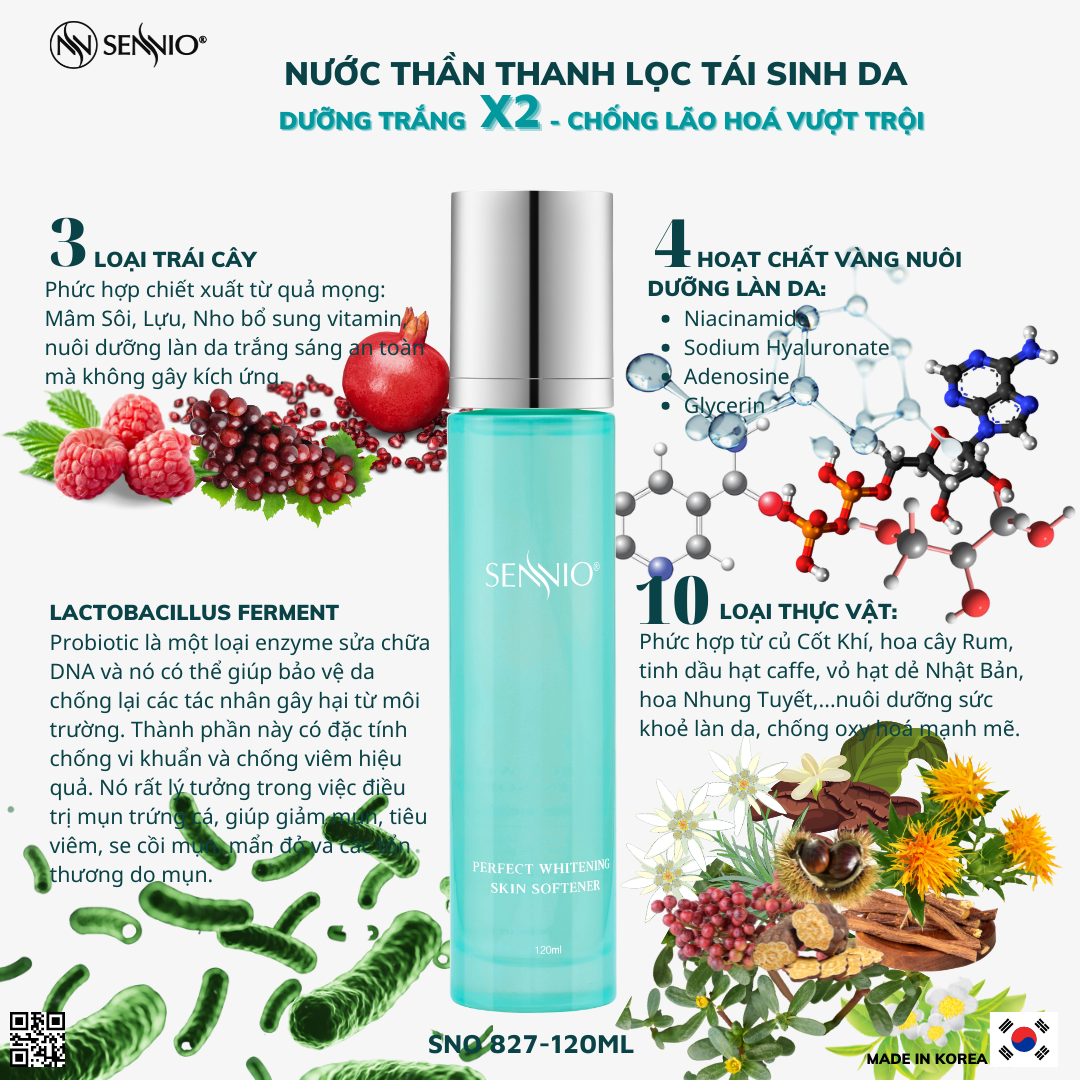 Nước thần thanh lọc, tái sinh da - Sennio Perfect Whitening Skin Softener - SENNIO SNO 827