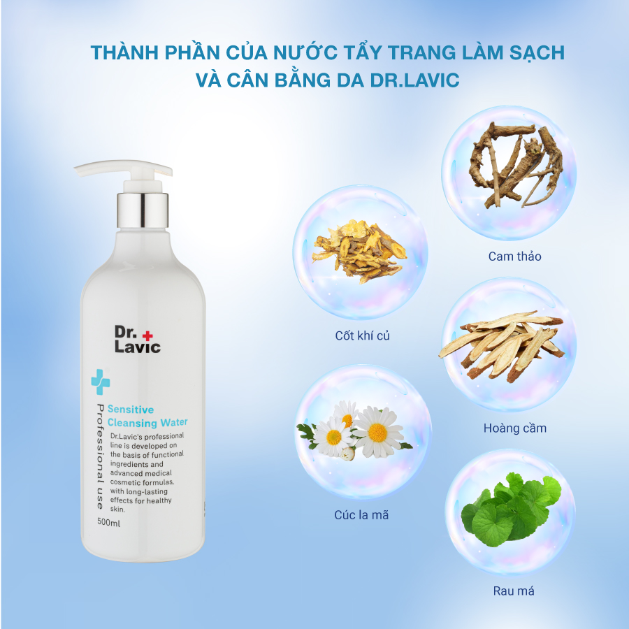 Nước tẩy trang làm sạch sâu và cân bằng da Dr.Lavic Sensitive Cleansing Water 500ml DR802