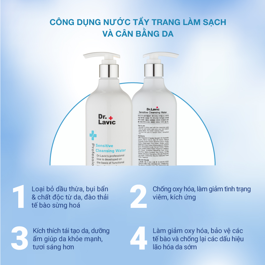 Nước tẩy trang làm sạch sâu và cân bằng da Dr.Lavic Sensitive Cleansing Water 500ml DR802