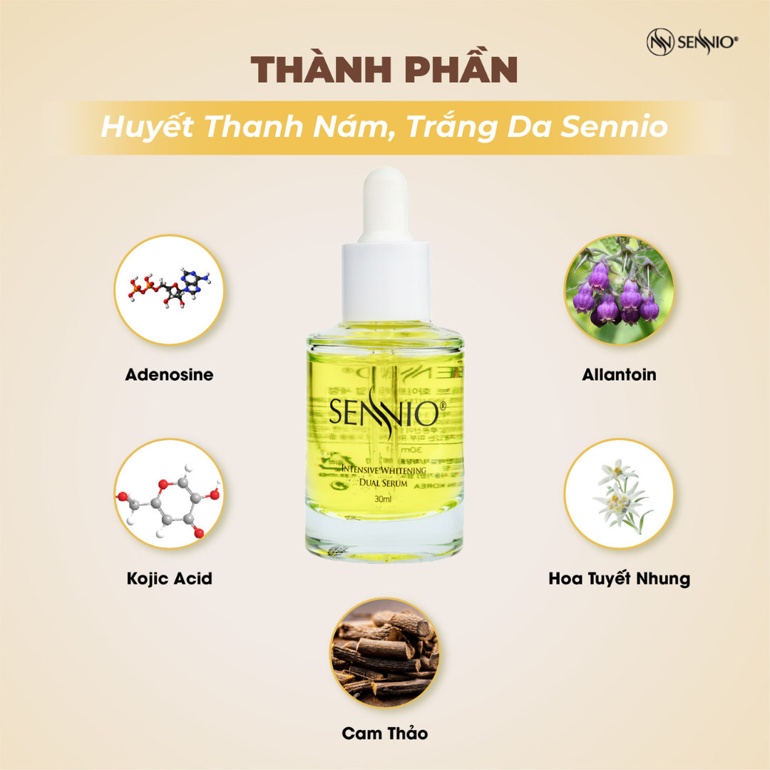 Bộ 2 sản phẩm dưỡng trắng da bảo vệ da mờ thâm nám, tàn nhang, ngăn tăng sắc tố melanin ngày Sennio Set 2 SNO 660-22