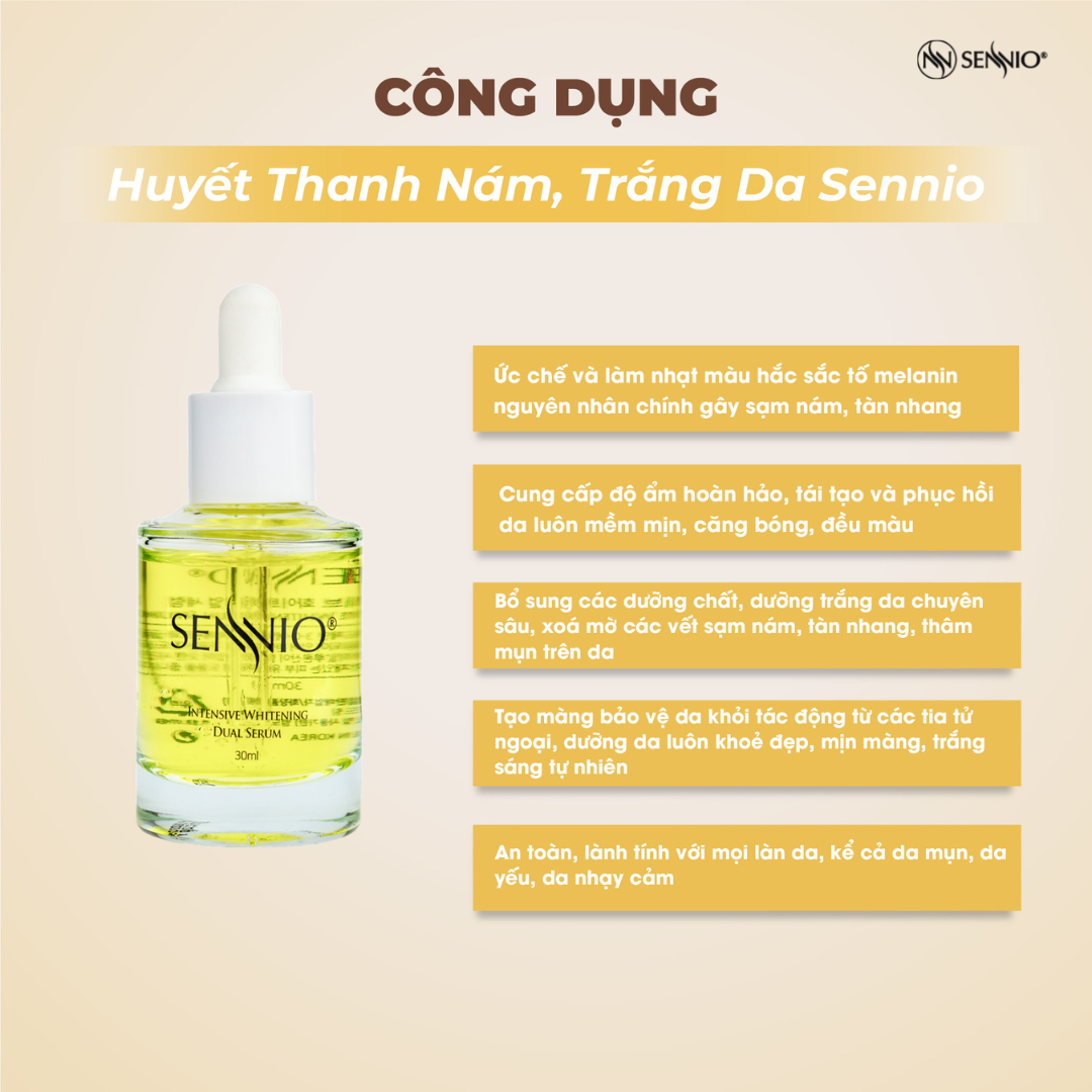 Bộ 2 sản phẩm dưỡng trắng da bảo vệ da mờ thâm nám, tàn nhang, ngăn tăng sắc tố melanin ngày Sennio Set 2 SNO 660-22