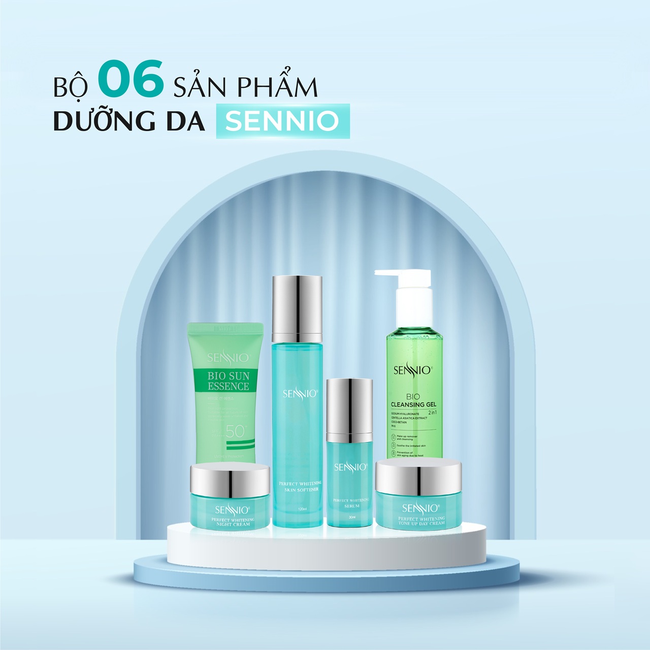 Bộ 06 sản phẩm tái sinh, phục hồi da căng bóng Sennio - SENNIO SNO 833