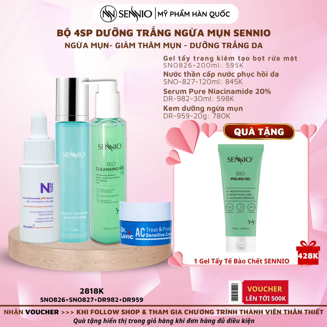 Bộ 4 sản phẩm ngừa mụn kiểm soát dầu sử dụng tại nhà ban đêm