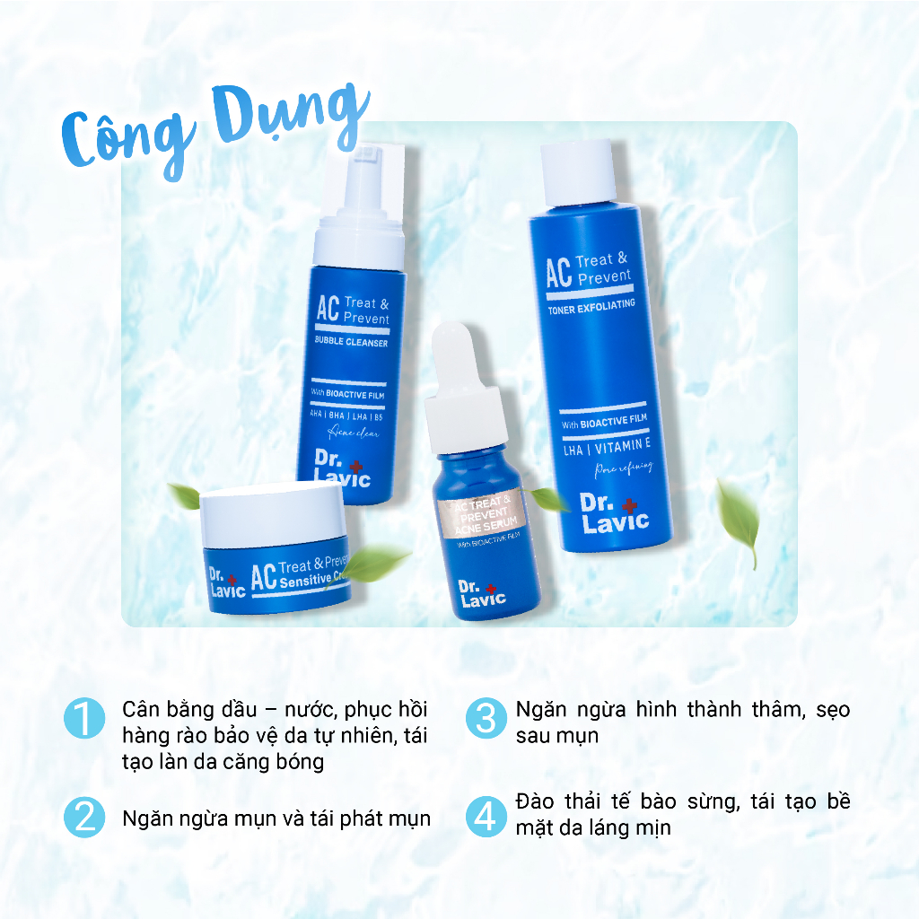 Bộ 4 sản phẩm ngừa mụn Dr.Lavic Acne Home Care kiểm soát dầu sử dụng tại nhà DR961