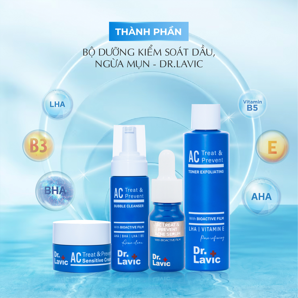 Bộ 4 sản phẩm ngừa mụn Dr.Lavic Acne Home Care kiểm soát dầu sử dụng tại nhà DR961