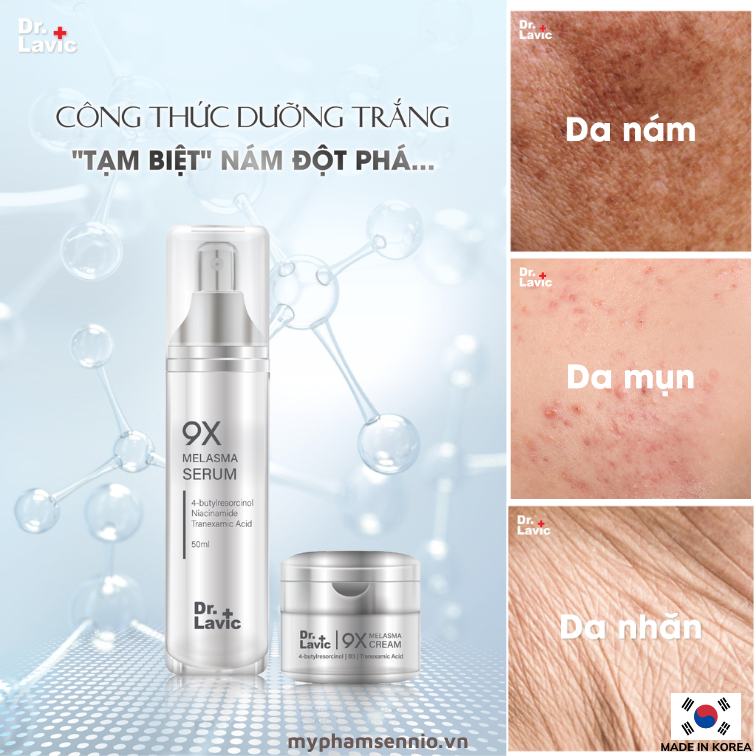 Bộ đôi sản phẩm tái sinh phục hồi da nám - giảm thâm mụn - tàn nhang - 9X MELASMA DR.LAVIC - DR975