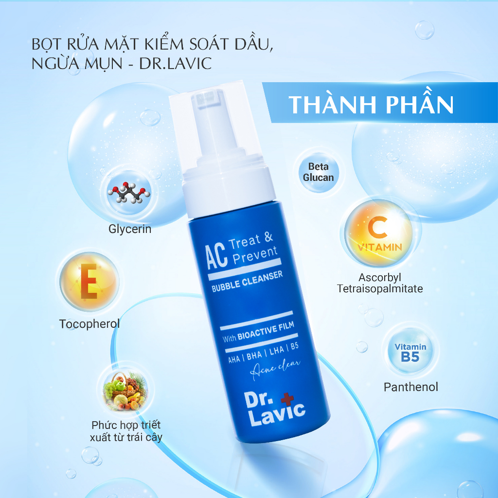 Bọt rửa mặt ngừa mụn Dr.Lavic AC Treat & Prevent Bubble Cleanser kiểm soát dầu ngăn ngừa mụn tái phát 150ml DR956