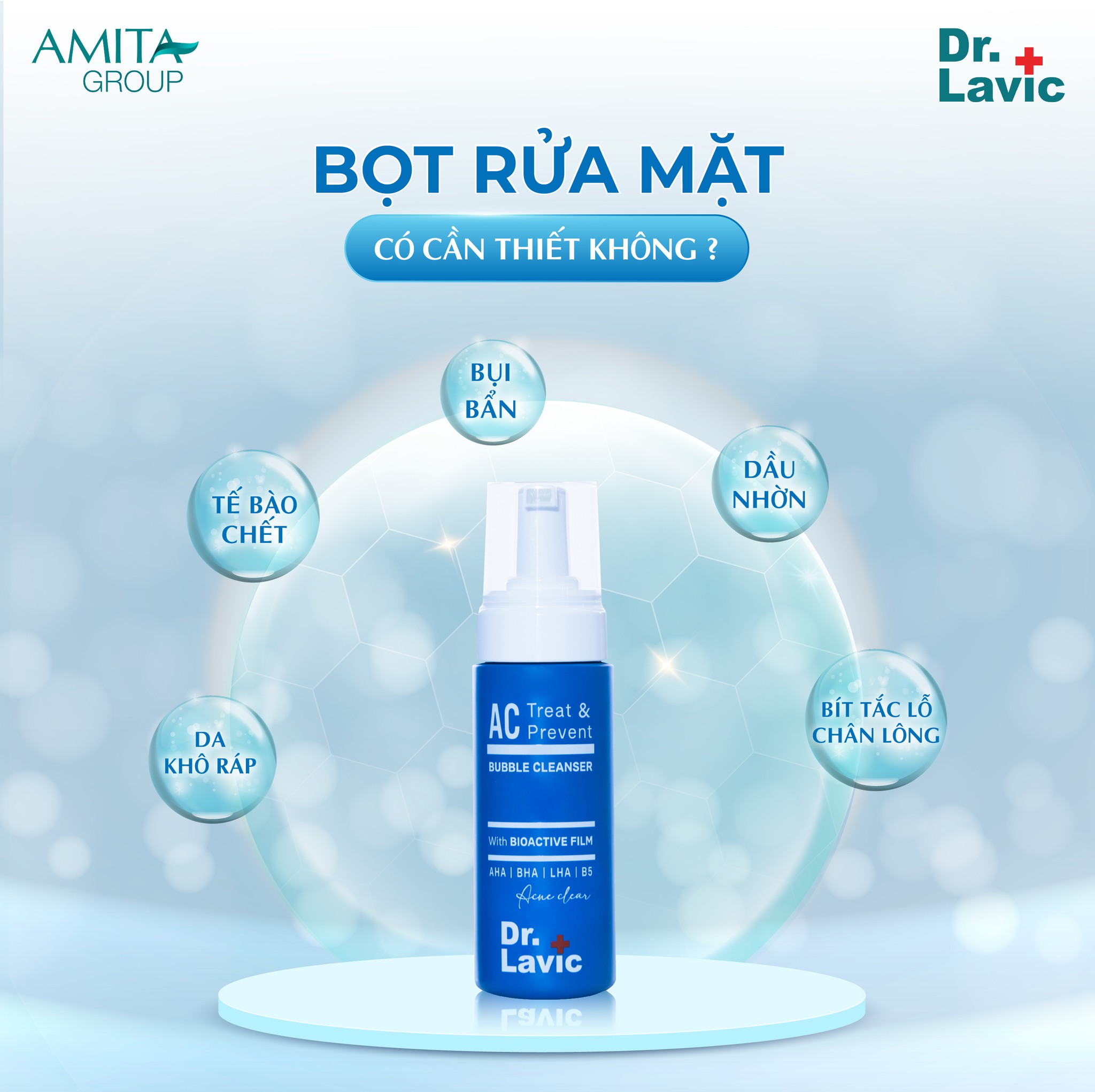 Bọt rửa mặt ngừa mụn Dr.Lavic AC Treat & Prevent Bubble Cleanser kiểm soát dầu ngăn ngừa mụn tái phát 150ml DR956