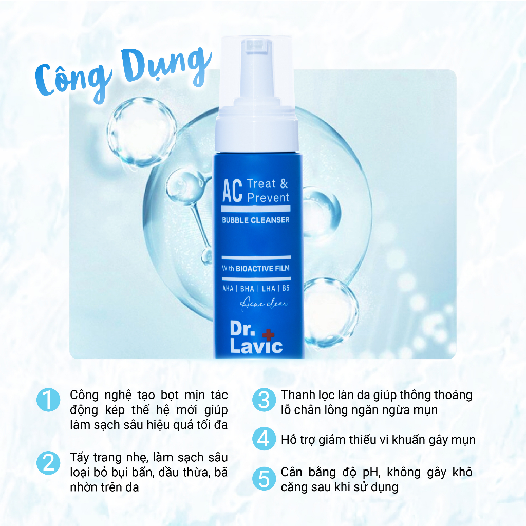 Bọt rửa mặt ngừa mụn Dr.Lavic AC Treat & Prevent Bubble Cleanser kiểm soát dầu ngăn ngừa mụn tái phát 150ml DR956