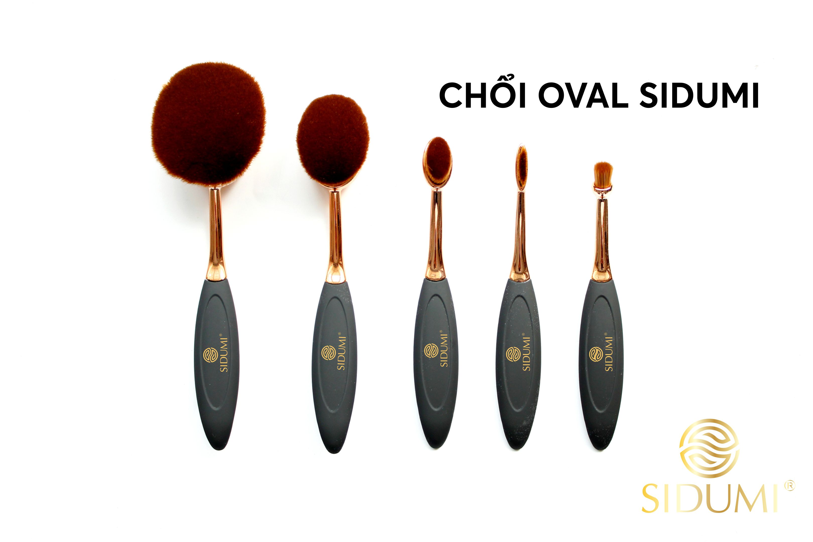 Bộ Chổi Trang Điểm Oval Hộp Kính 5 Cây Sidumi