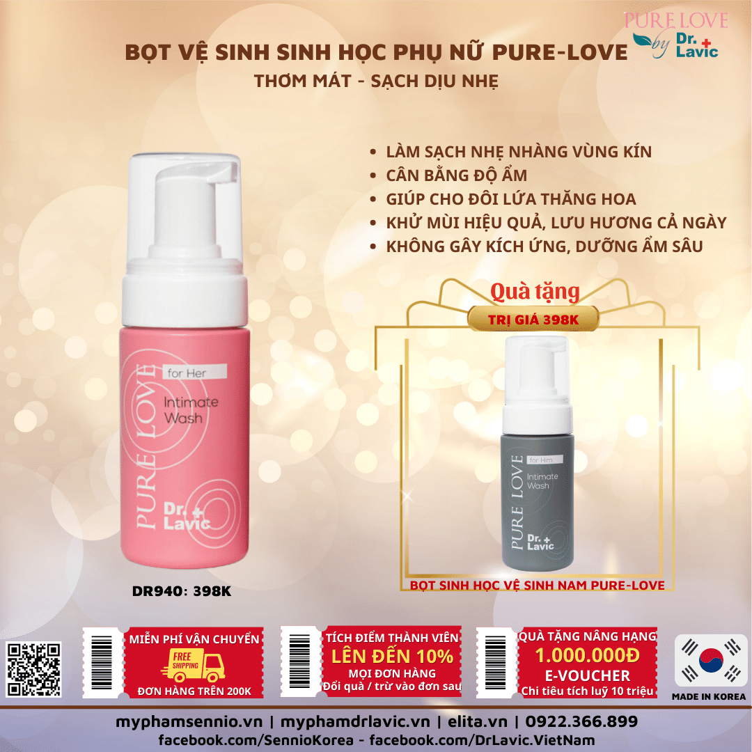 Dung dịch vệ sinh phụ nữ Dr.Lavic Pure Love Intimate Wash For Her dạng bọt sạch thơm mát 100ml DR940