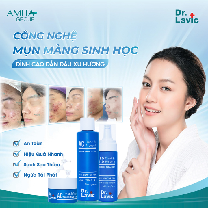 Bộ 4 sản phẩm ngừa mụn Dr.Lavic Acne Home Care kiểm soát dầu sử dụng tại nhà DR961