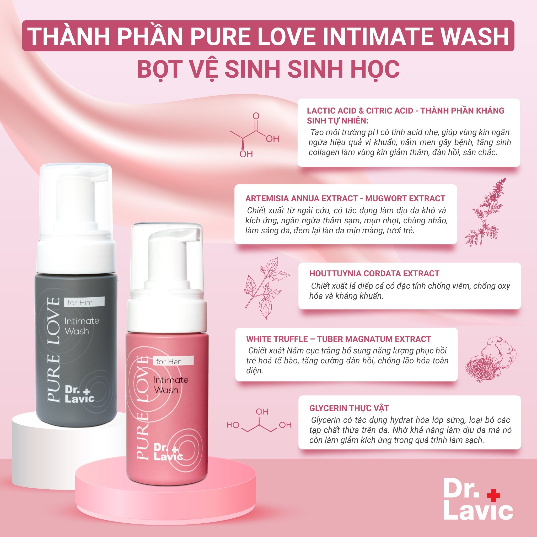 Dung dịch vệ sinh phụ nữ Dr.Lavic Pure Love Intimate Wash For Her dạng bọt sạch thơm mát 100ml DR940