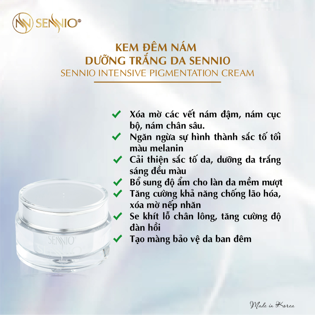 Bộ 2 sản phẩm dưỡng trắng da mờ thâm nám, tàn nhang, chống lão hoá ban đêm Sennio  Set 2 SNO 660-24