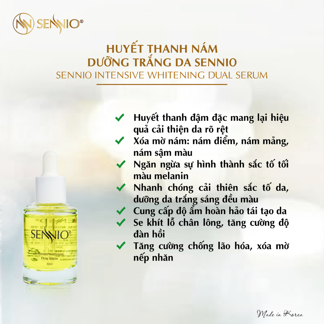 Bộ 2 sản phẩm dưỡng trắng da mờ thâm nám, tàn nhang, chống lão hoá ban đêm Sennio  Set 2 SNO 660-24