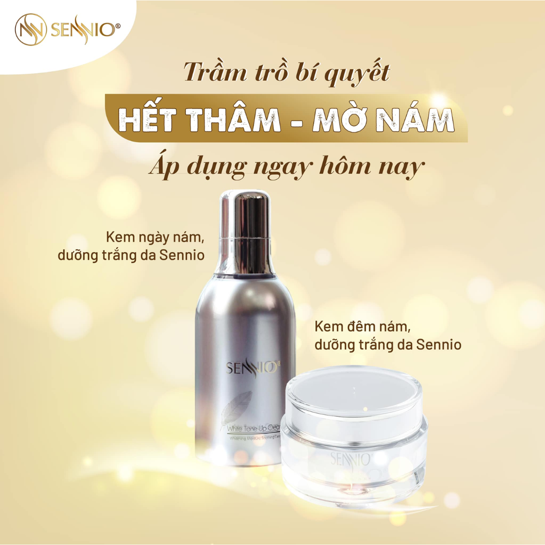 Bộ 2 sản phẩm kem dưỡng trắng da mờ thâm nám, tàn nhang, ngăn tăng sắc tố melanin ngày đêm Sennio Set 2 SNO 660-23