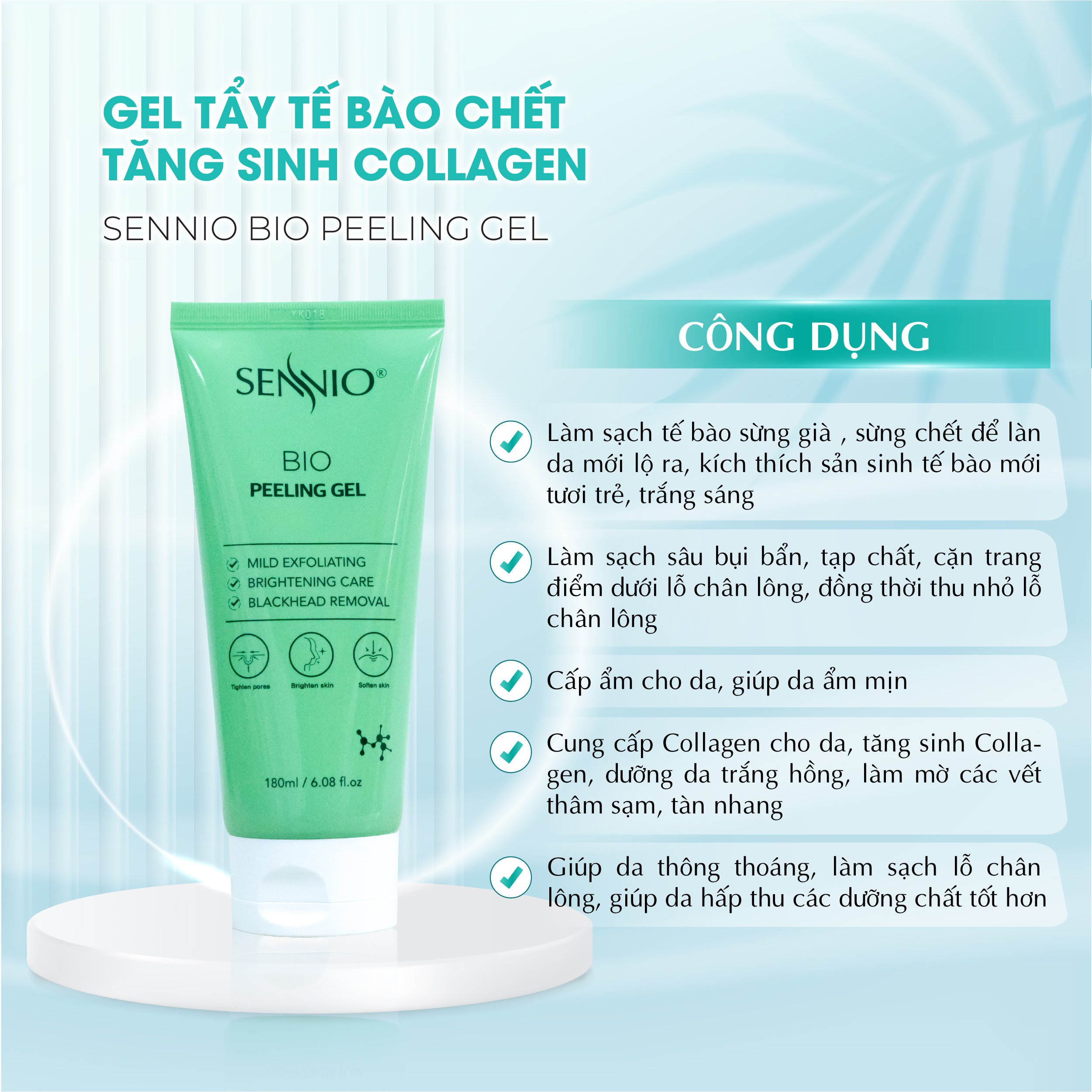 Gel tẩy tế bào chết mặt bổ sung Collagen Sidumi Premium Collagen Peeling làm sạch sâu, phù hợp cho da dầu mụn 180ml  Sennio SNO 844