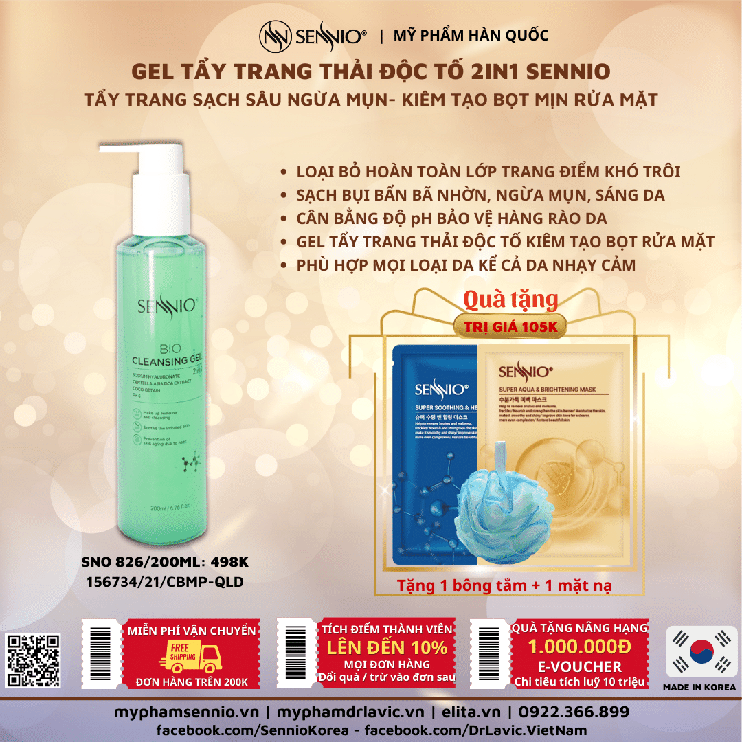 GEL TẨY TRANG THẢI ĐỘC TỐ 2IN1 SENNIO  Sennio Bio Gel Cleanser SNO 826