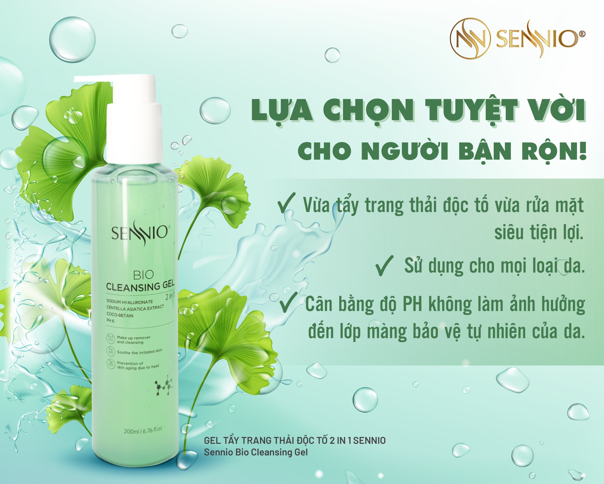 GEL TẨY TRANG THẢI ĐỘC TỐ 2IN1 SENNIO  Sennio Bio Gel Cleanser SNO 826