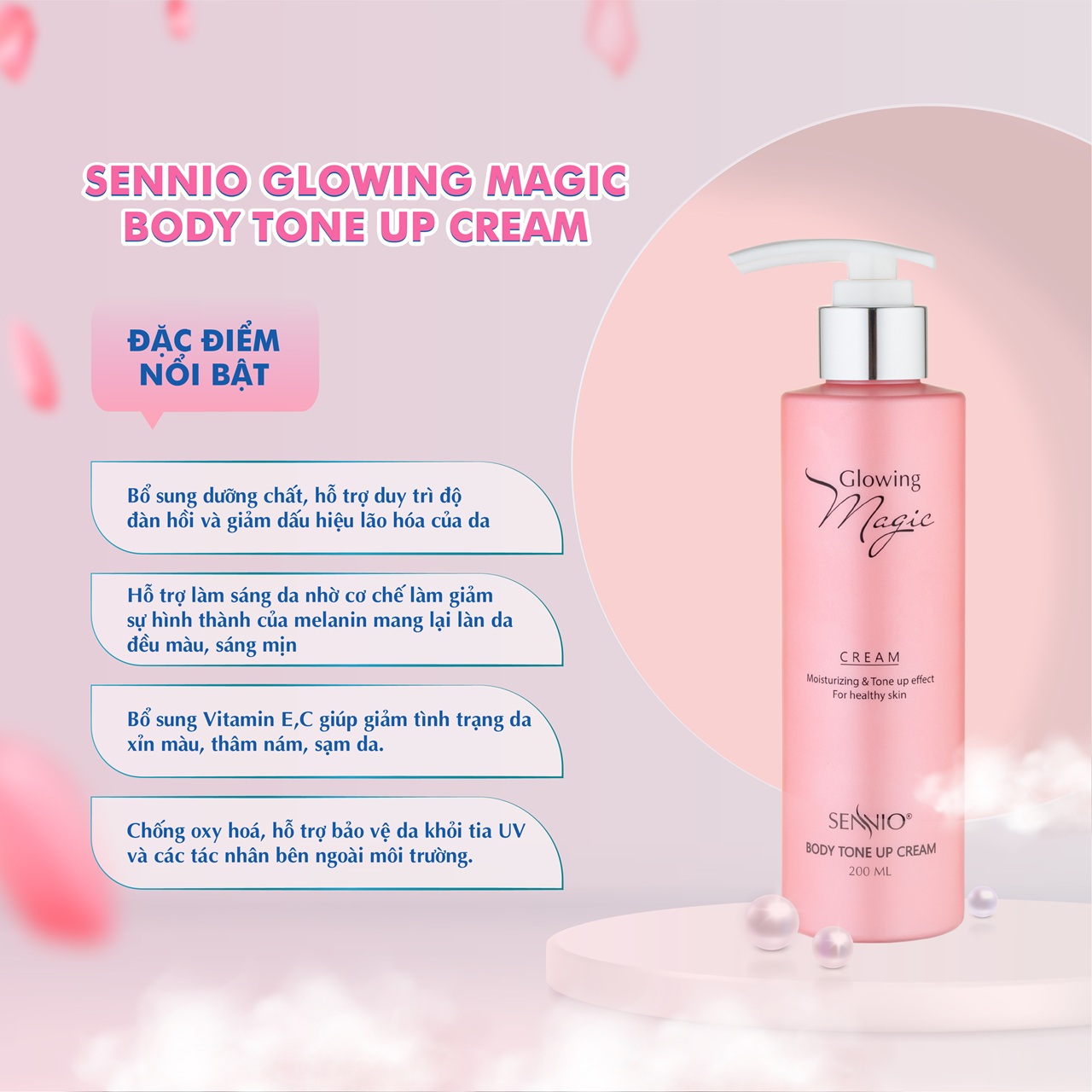 Kem body Sennio Glowing Magic Body Tone Up Cream dưỡng trắng da toàn thân 200ml SNO 502