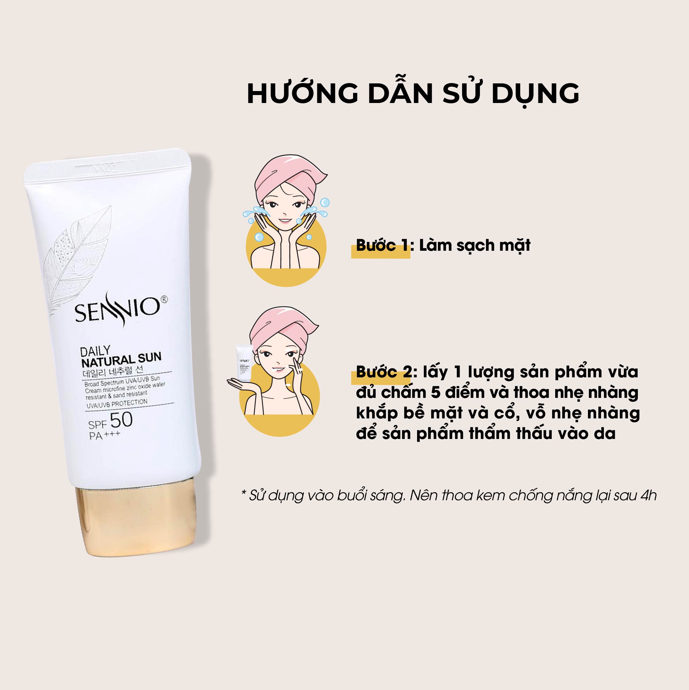 Kem chống nắng trắng da Sennio Daily Natural Cream SPF 50 PA+++ kiềm dầu phù hợp cho da dầu mụn 50ml SNO 803