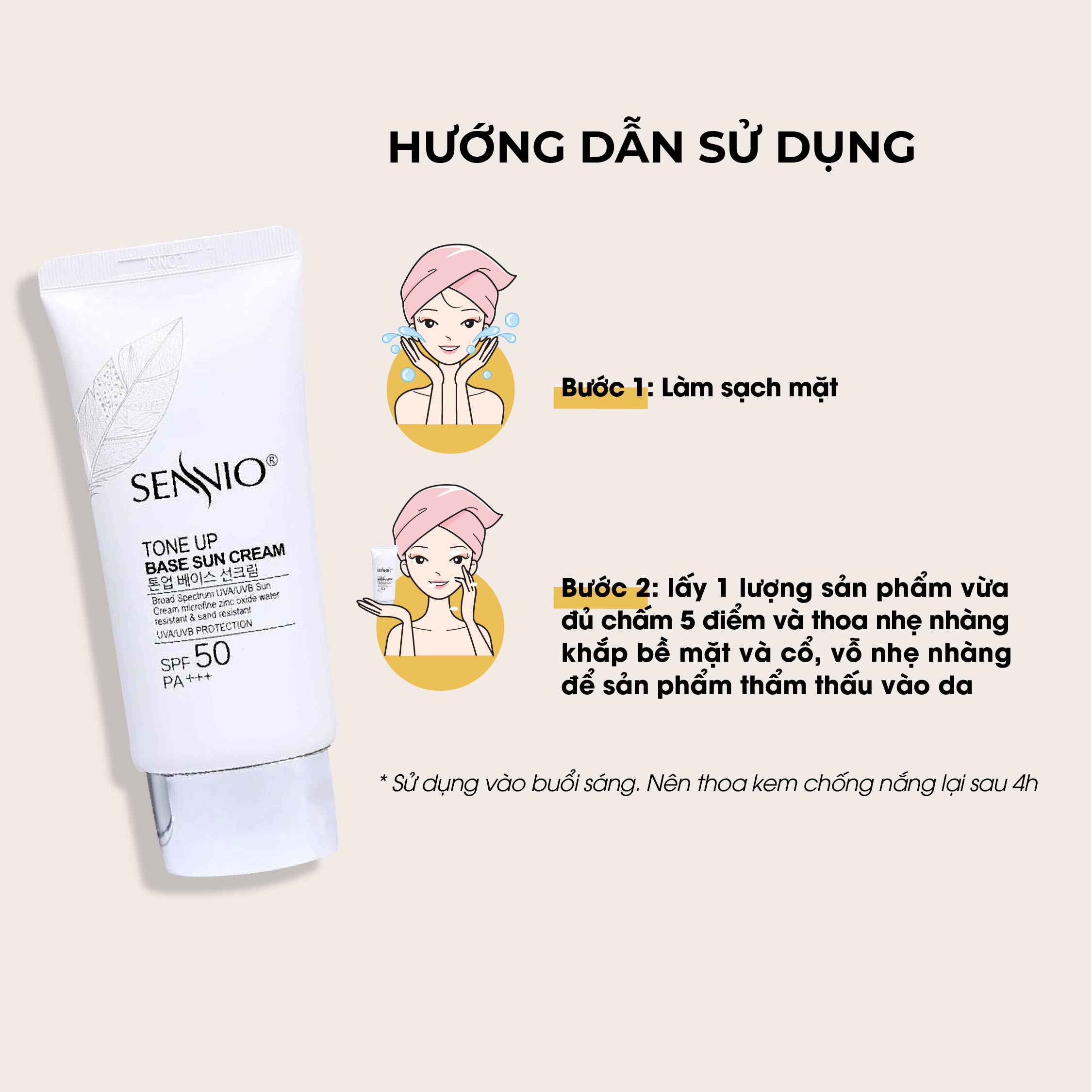 Kem chống nắng kiềm dầu Sennio Tone Up Base Sun Cream SPF50 PA+++ dưỡng trắng cho da dầu mụn  50ml SNO 802