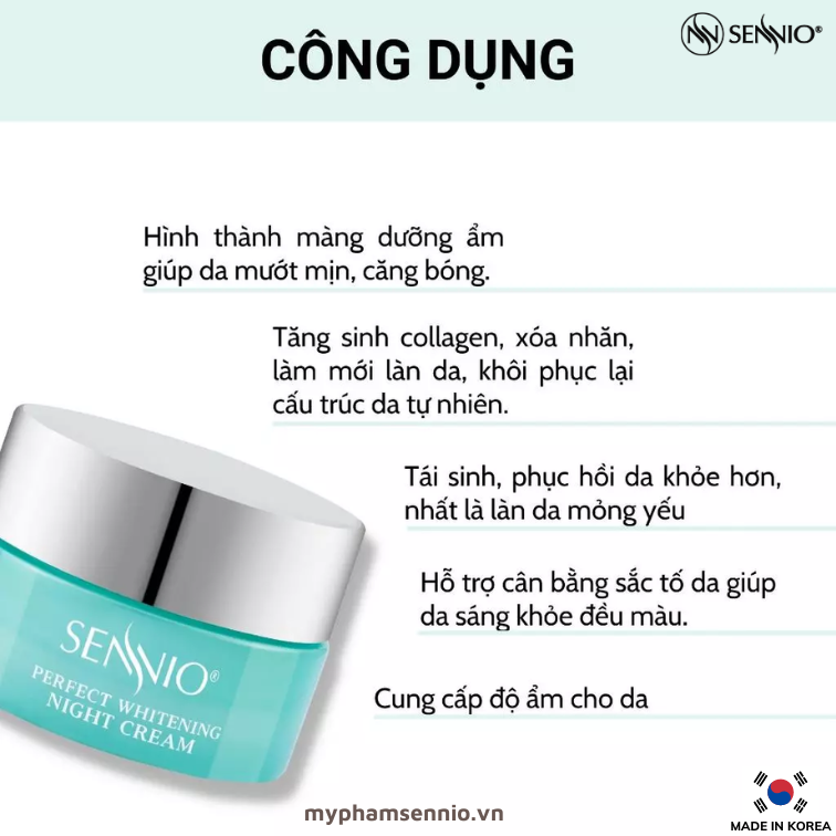 Kem đêm tái sinh, phục hồi da căng bóng - Sennio Perfect Whitening Night Cream - SENNIO SNO 830