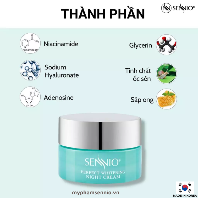 Kem đêm tái sinh, phục hồi da căng bóng - Sennio Perfect Whitening Night Cream - SENNIO SNO 830