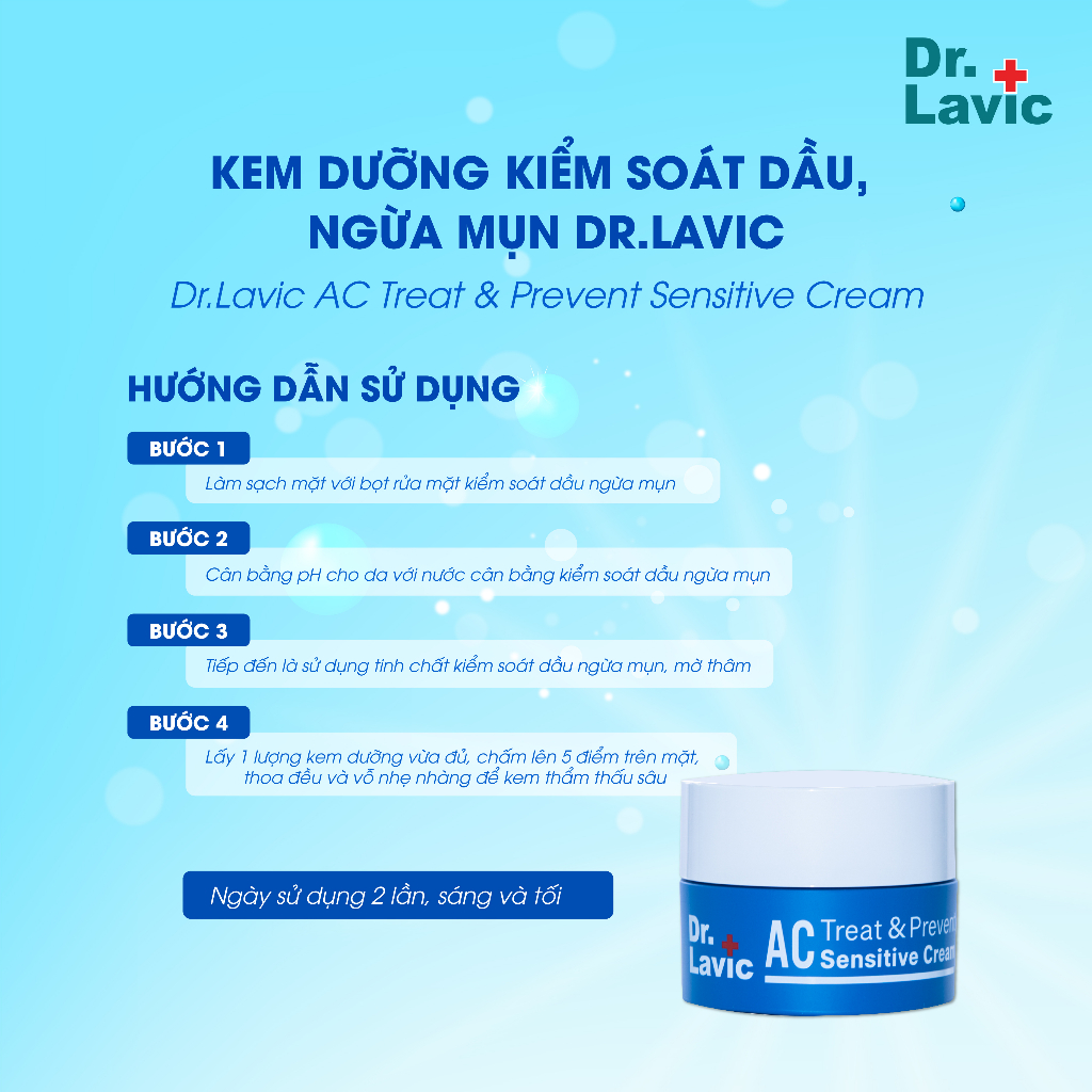 Kem dưỡng ẩm ngừa mụn Dr.Lavic AC Treat & Prevent Sensitive Cream kiềm dầu, chống tái phát mụn 20g DR959