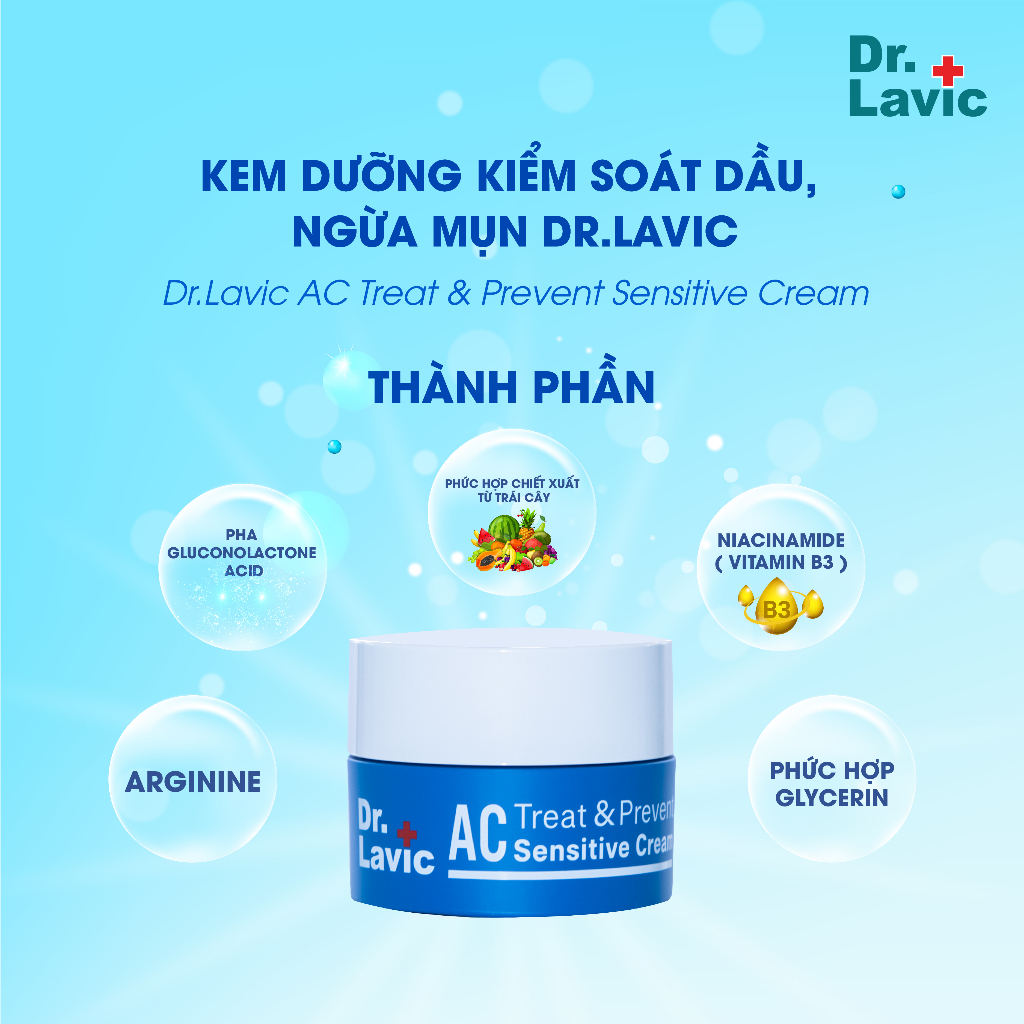 Kem dưỡng ẩm ngừa mụn Dr.Lavic AC Treat & Prevent Sensitive Cream kiềm dầu, chống tái phát mụn 20g DR959