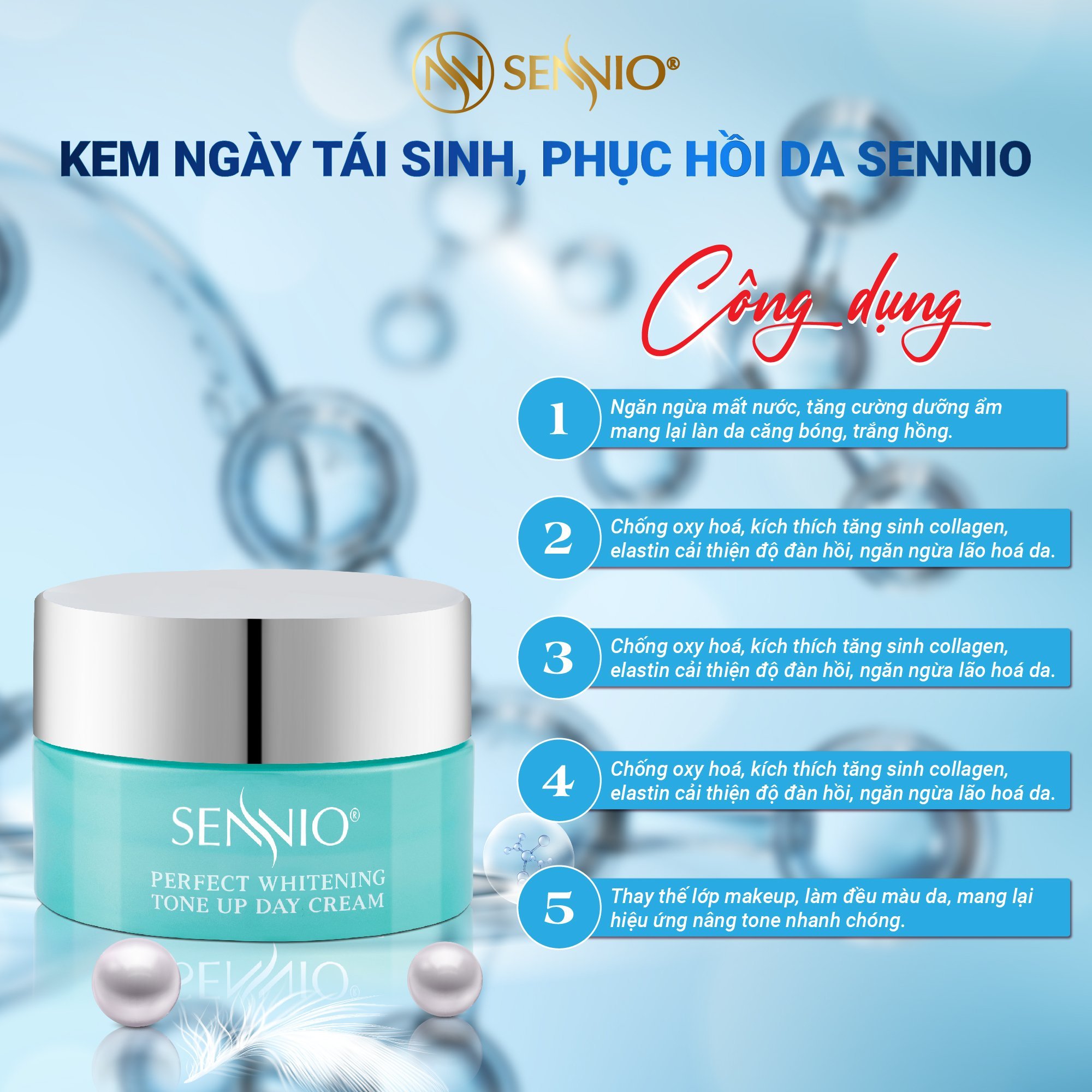 Bộ 6 sản phẩm tái sinh phục hồi da căng bóng sennio khôi phục cấu trúc da - giảm nhăn - tăng sinh collagen Sennio - SNO 663-60