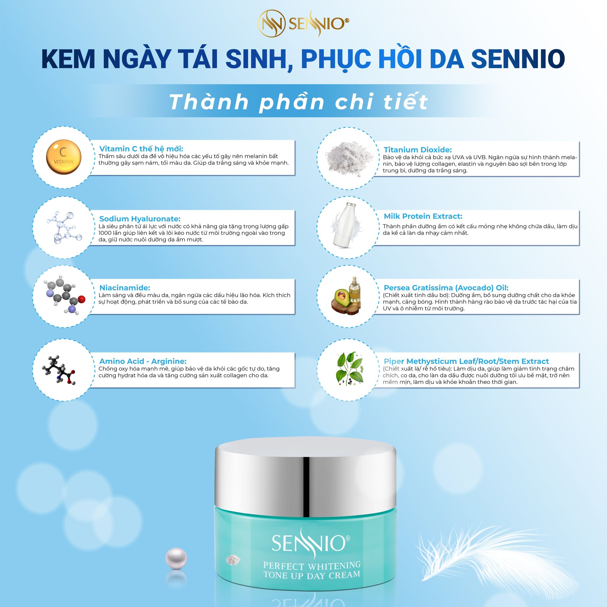 Kem dưỡng ẩm tái tạo phục hồi da căng bóng ban ngày SENNIO Perfect Whitening Day Cream 30G - SNO 829