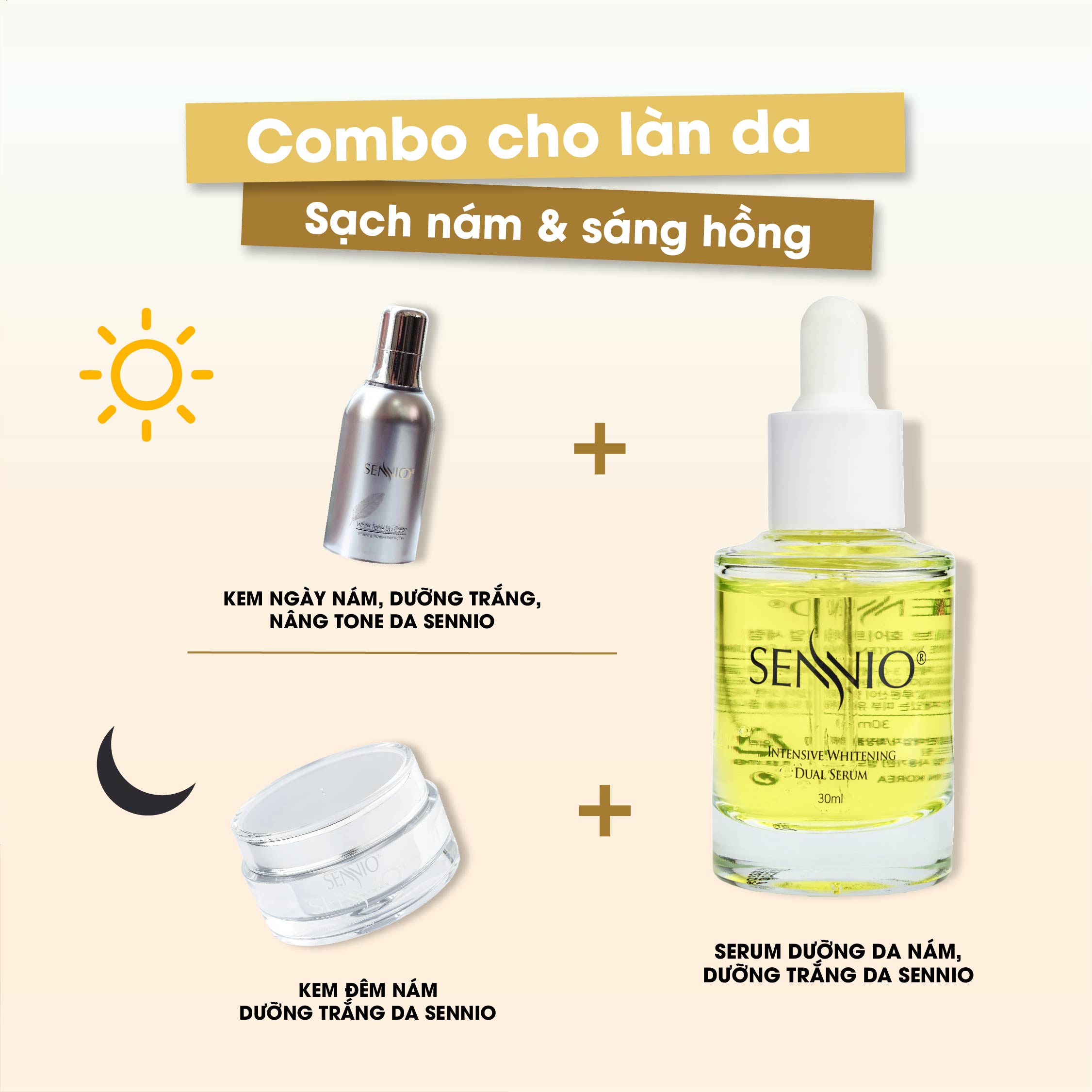 Kem dưỡng da nám Sennio Whitening Tone Up Cream  ban ngày dưỡng trắng da chống lão hoá 50ml SNO 807