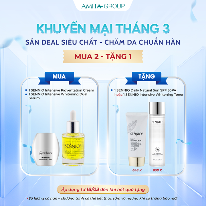 Bộ 2 sản phẩm dưỡng trắng da mờ thâm nám, tàn nhang, chống lão hoá ban đêm Sennio  Set 2 SNO 660-24