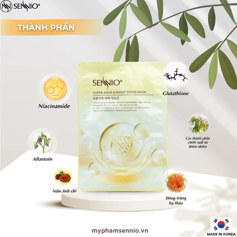 Mặt nạ màng cám gạo lên men Dưỡng Da Cấp ẩm Sennio Supper Aqua & Brightening Mask 23ml SNO 841