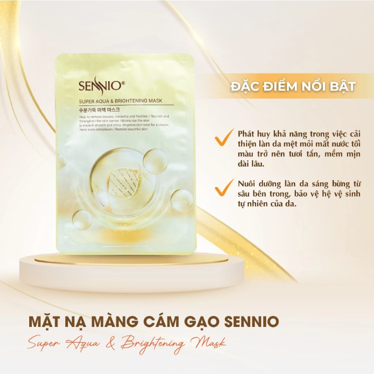 Mặt nạ màng cám gạo lên men Dưỡng Da Cấp ẩm Sennio Supper Aqua & Brightening Mask 23ml SNO 841