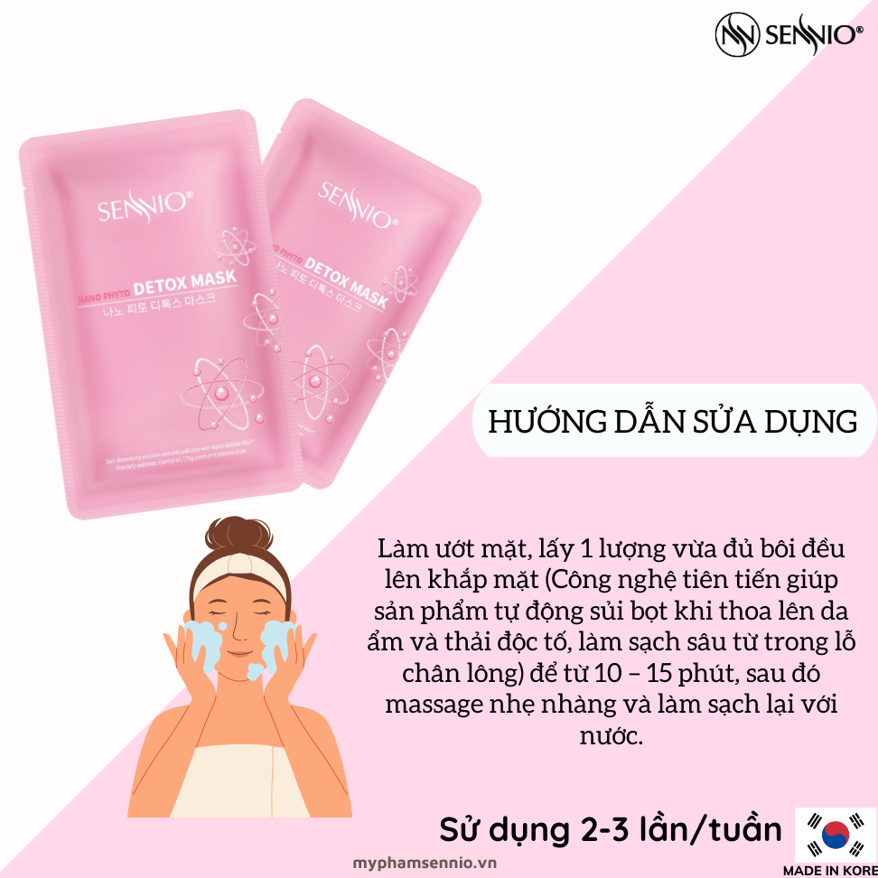 Mặt nạ sủi bọt thải độc Sennio Nano Phyto Detox Face 5ml dưỡng ẩm trắng da hộp 24 miếng SNO 846