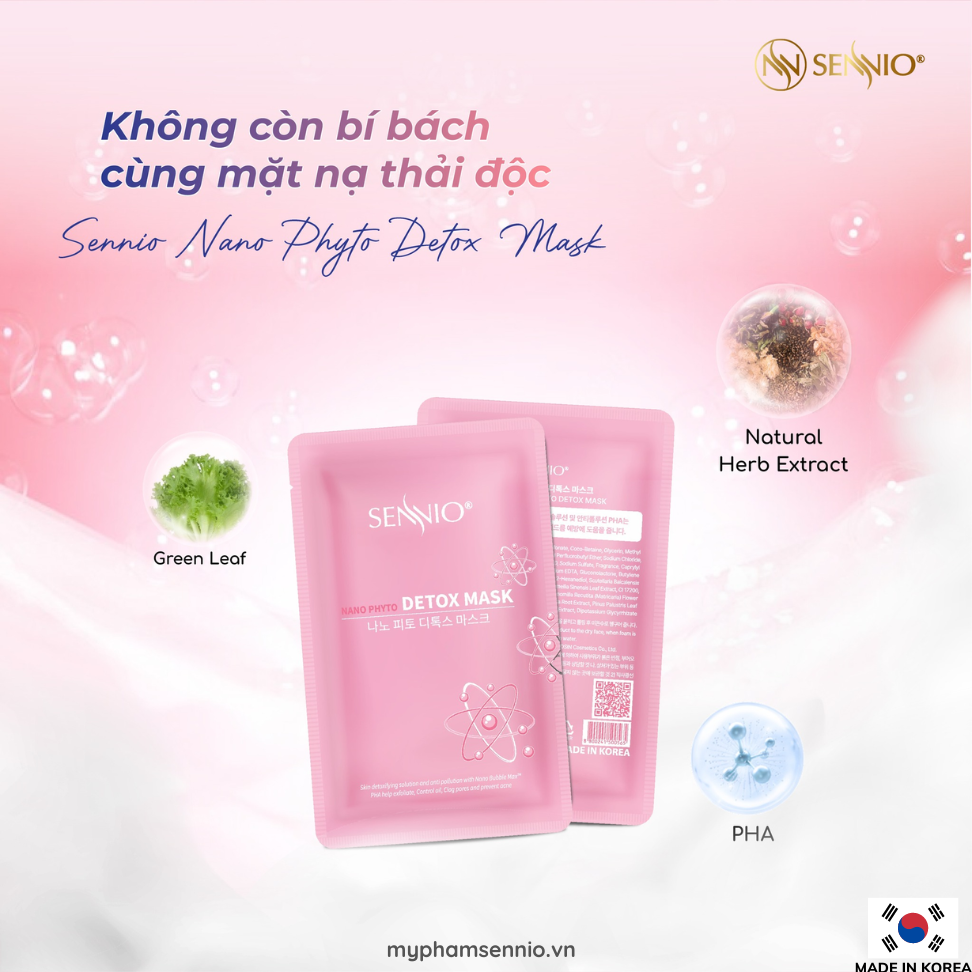 Mặt nạ sủi bọt thải độc Sennio Nano Phyto Detox Face 5ml dưỡng ẩm trắng da hộp 24 miếng SNO 846