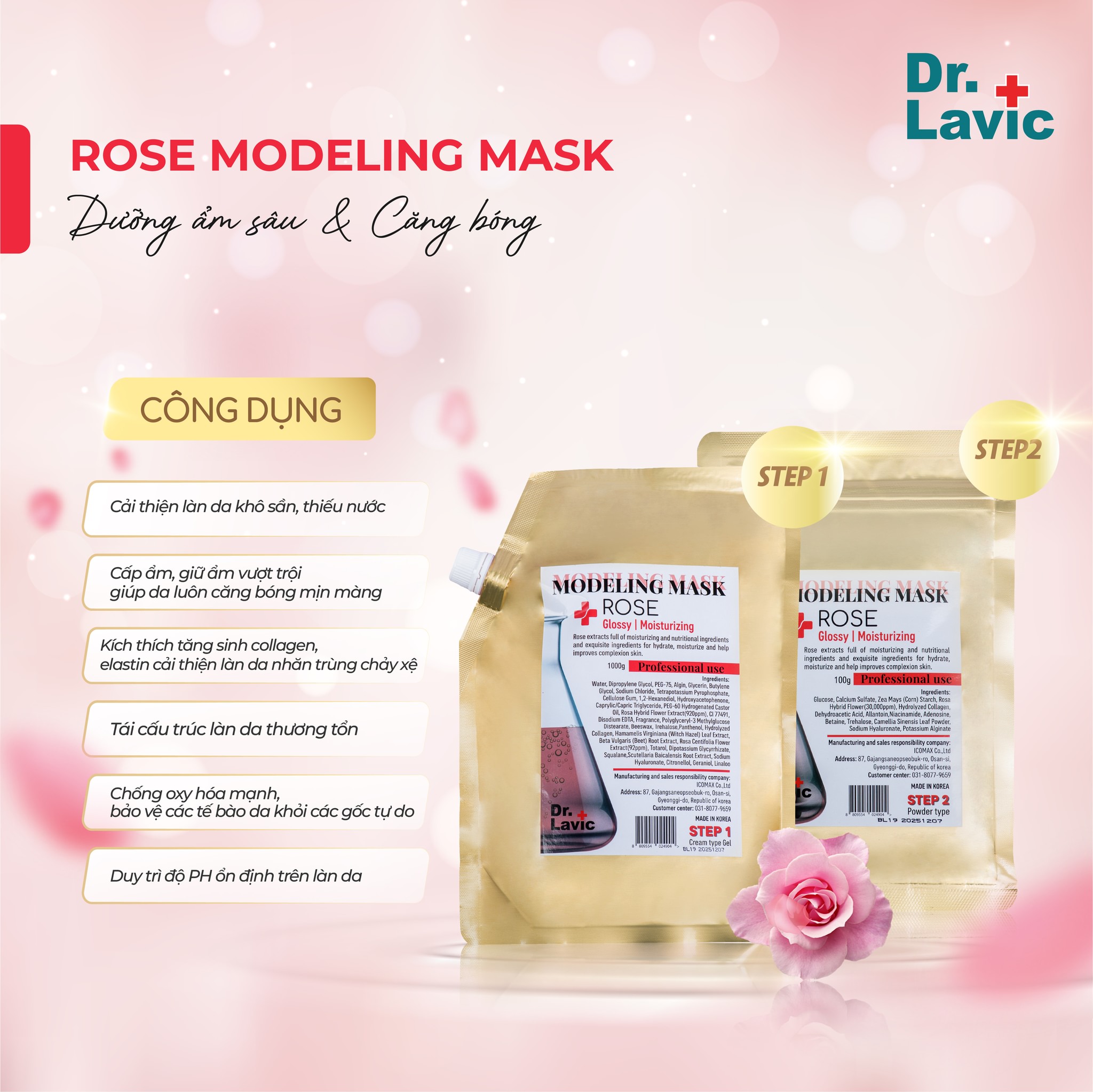 mặt nạ cấp ẩm dưỡng da căng bóng Dr.Lavic Modeling Mask Rose  SNO 837