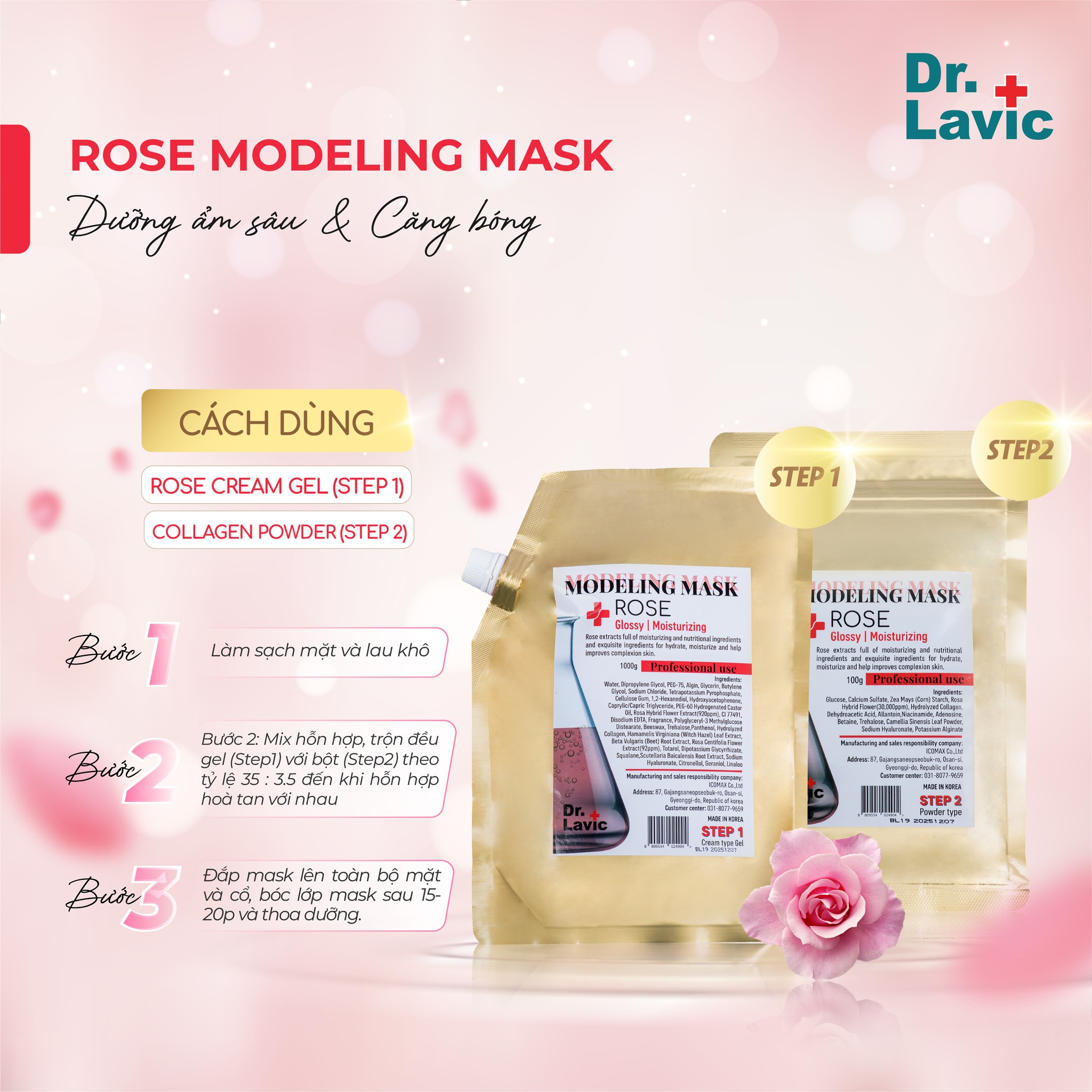 mặt nạ cấp ẩm dưỡng da căng bóng Dr.Lavic Modeling Mask Rose  SNO 837