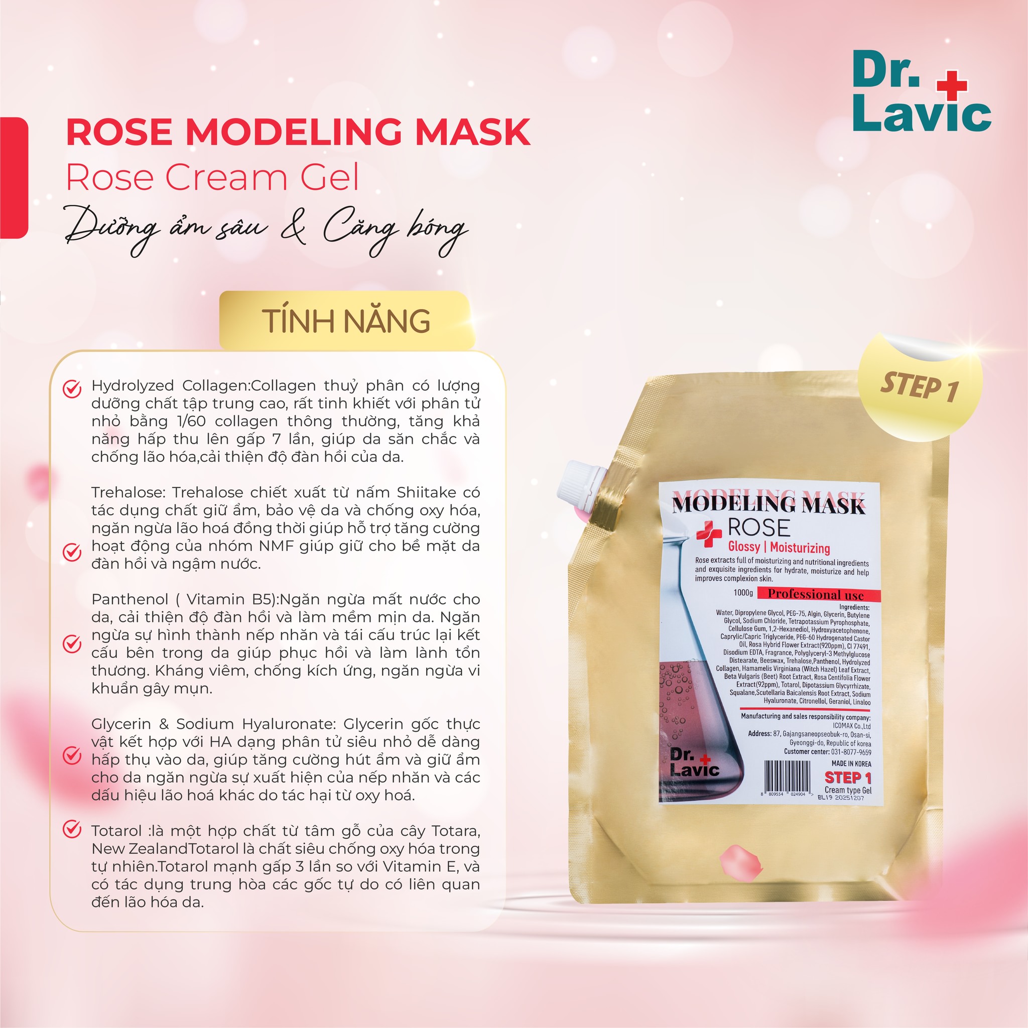 mặt nạ cấp ẩm dưỡng da căng bóng Dr.Lavic Modeling Mask Rose  SNO 837