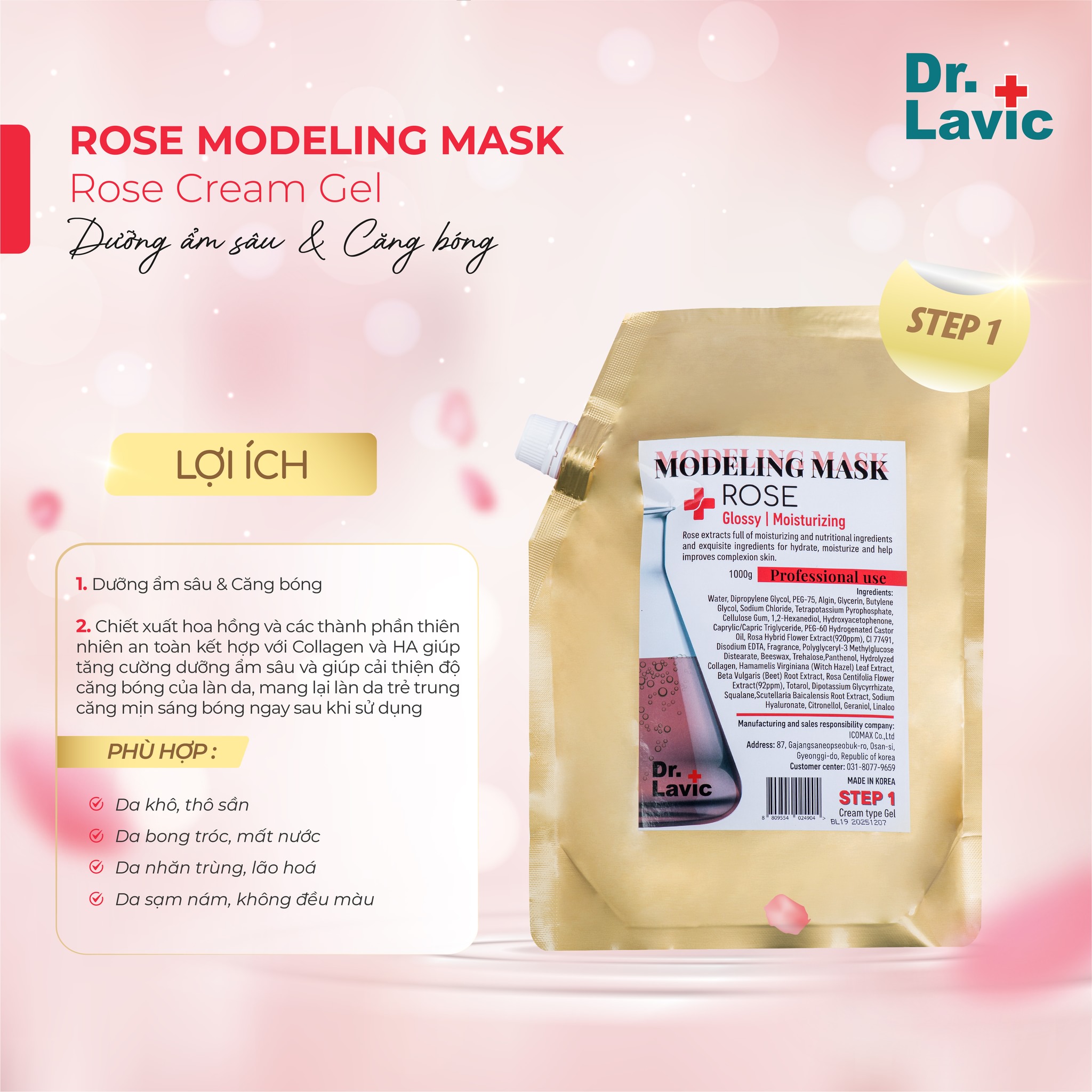 mặt nạ cấp ẩm dưỡng da căng bóng Dr.Lavic Modeling Mask Rose  SNO 837