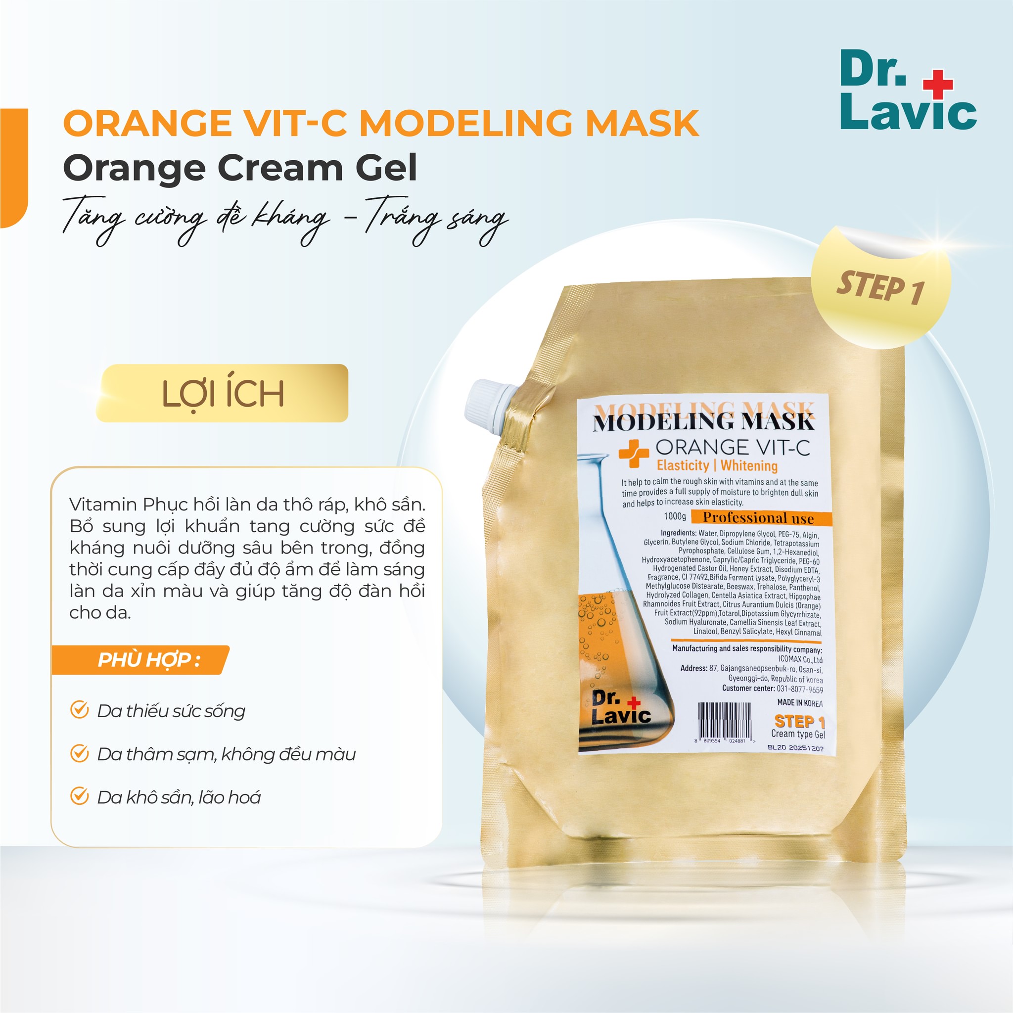 Mặt nạ chống oxy hóa và làm sáng da Dr.Lavic Modeling Mask Orange Vit-C SNO839